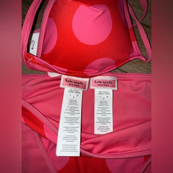 NEW KATE SPADE BIKINI RED PINK POLKA DOTS SZ LARGE - Picture 6 of 7